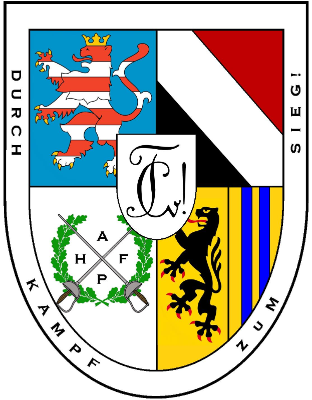 Das Wappen von Stuttgart zeigt zwei Löwen, die einen Schild mit einer Krone flankieren, ein Banner mit dem Wort 'Stuttgart' in der Mitte, einen Lorbeerkranz um den Schild und ein rotes und weißes Karomuster oben.