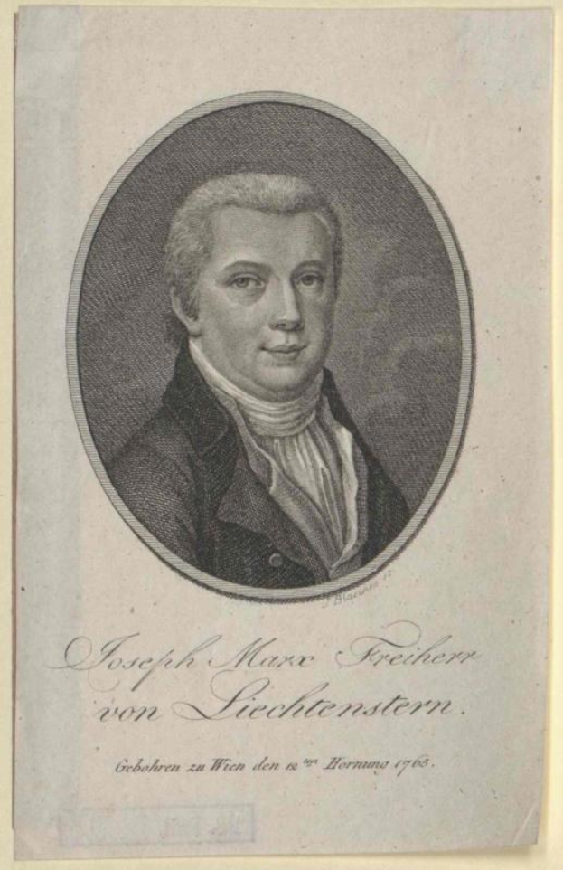 Porträt von Joseph Marx Freicher von Liechtenstein, einem deutschen Komponisten, in einem schwarzen Anzug und weißem Hemd mit ernster Miene, hält ein Blatt Papier.