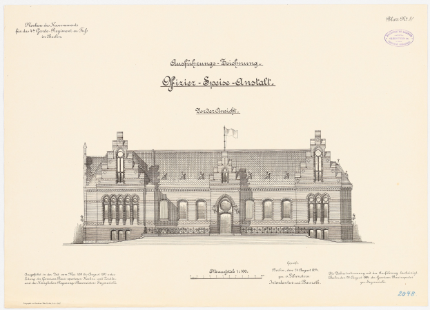 Schwarze und weiße Linienzeichnung des Hauptsaals des Deutschen Parlaments in Berlin, gekrönt von einer Flagge, begleitet von Text.