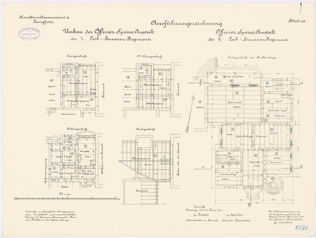 Schwarzes und weißes architektonisches Grundrissbild des ehemaligen Büro des deutschen Bundeskanzlers, das detaillierte Layout und Textannotationen zeigt.
