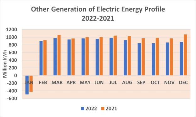 Liniengraph, der den Erzeugungsprofil anderer elektrischer Energie von 2021 bis 2022 zeigt, mit begleitendem erklärendem Text.