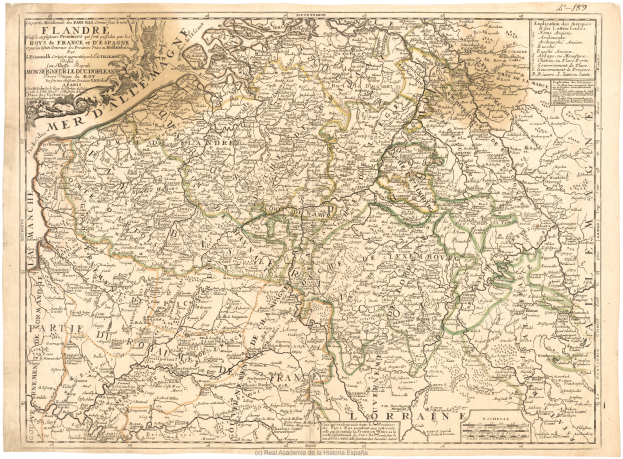 Alte gedruckte Karte des Königreichs Frankreich und Deutschland mit sichtbaren Grenzen und Text auf Papier.