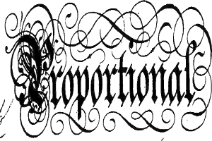 Eine Schwarz-Weiß-Kalligrafie des Wortes "Konzern" umgeben von komplexen Ranken und Verzierungen.