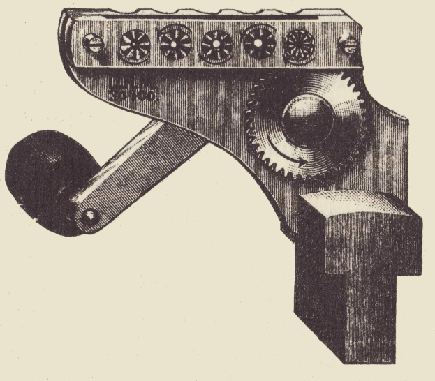 Eine Schwarz-Weißt-Zeichnung einer Maschine mit einem Rad, das zum Formen von Metall verwendet wird.